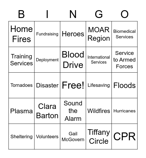 Red Cross Bingo Card
