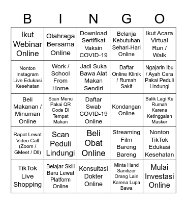 Sejak Pandemi COVID-19, Aku Pernah... Bingo Card