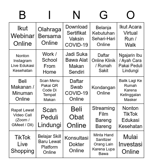 Sejak Pandemi COVID-19, Aku Pernah... Bingo Card