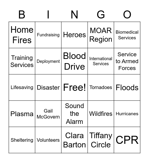 Red Cross Bingo Card