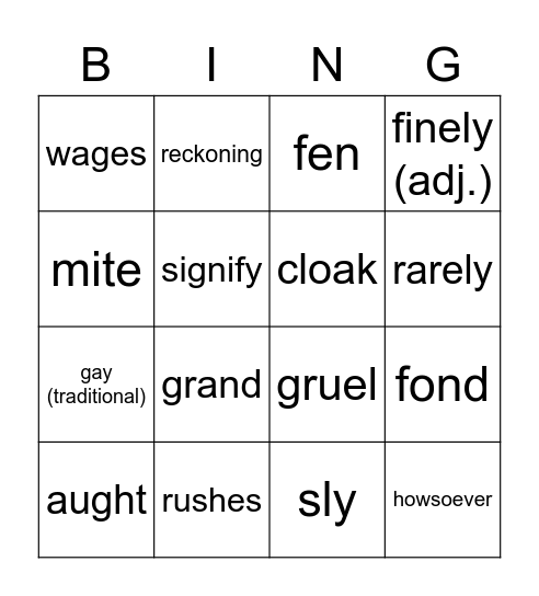 Cap O Rushes Bingo Card