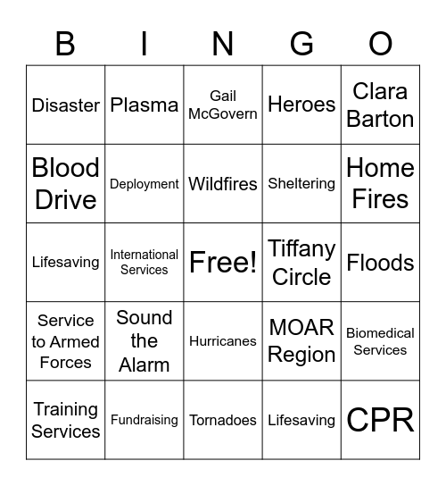 Red Cross Bingo Card