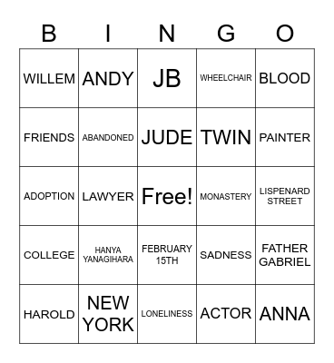 A LITTLE LIFE Bingo Card