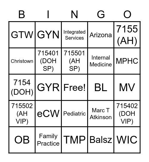 Mountain Park Bingo Card