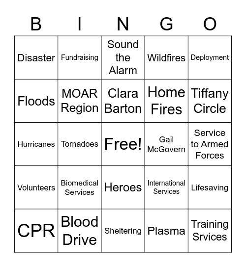 Red Cross Bingo Card