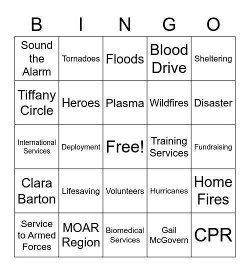 Red Cross Bingo Card