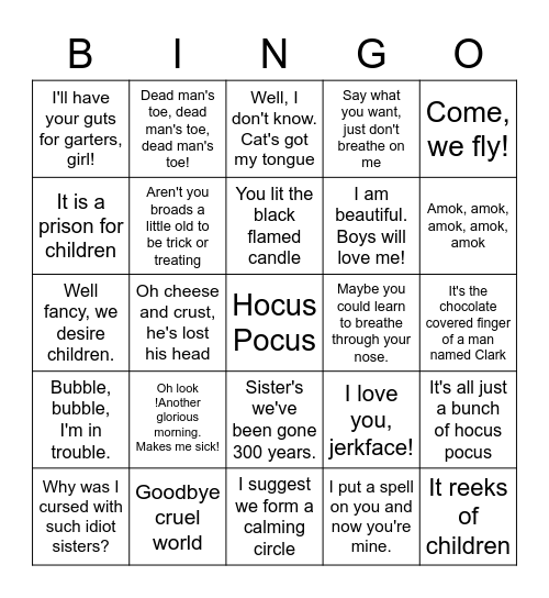 Hocus Pocus Bingo Card