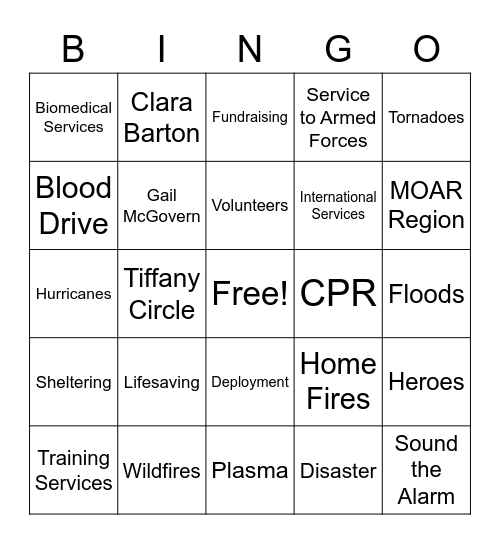 Red Cross Bingo Card