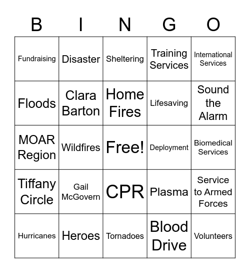 Red Cross Bingo Card