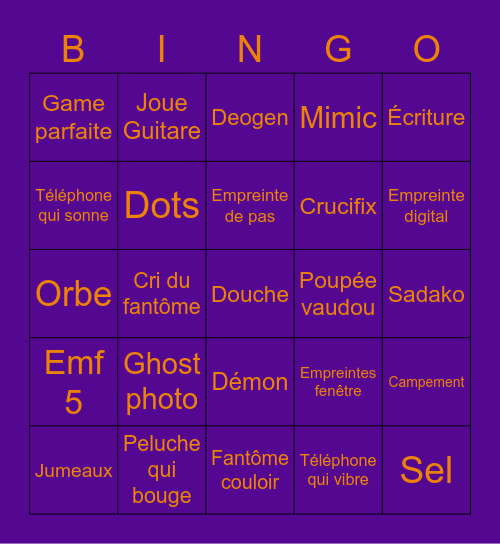 Phasmophobie Bingo Card