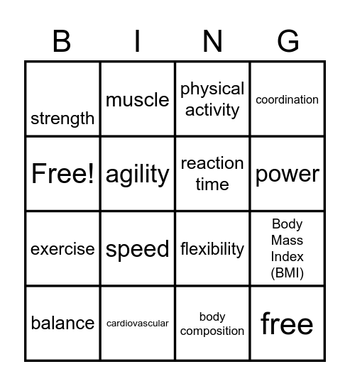 physical fitness Bingo Card