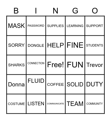 Staff Meeting Bingo Card