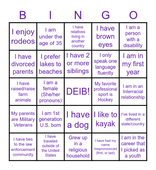 DEI Bingo Card