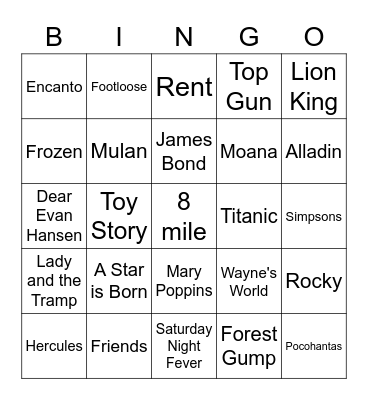 Famous Songs from Movies Bingo Card