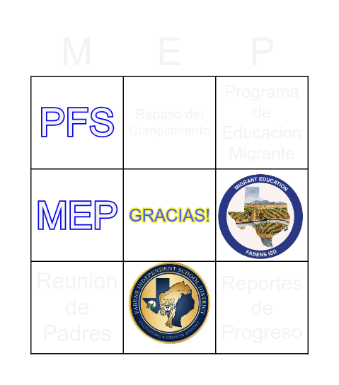 MIGRANT PROGRAM Bingo Card