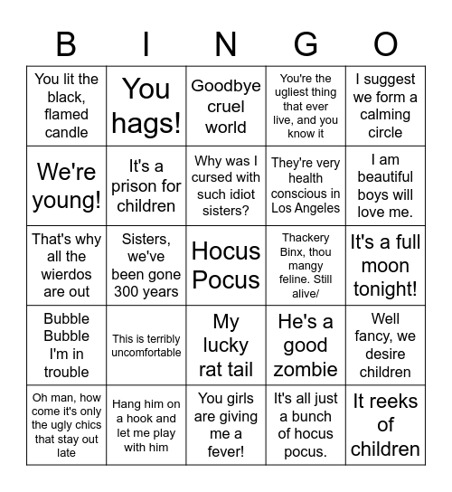 Hocus Pocus Bingo Card