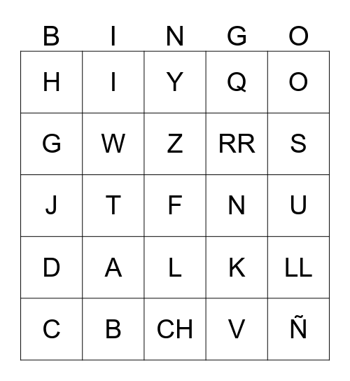 Spanish bingo Card