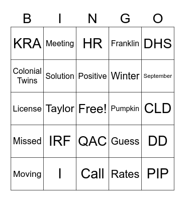 Regional Meeting Bingo Card
