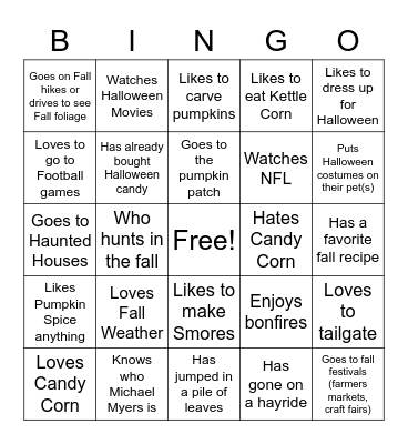 Fall Bingo Card