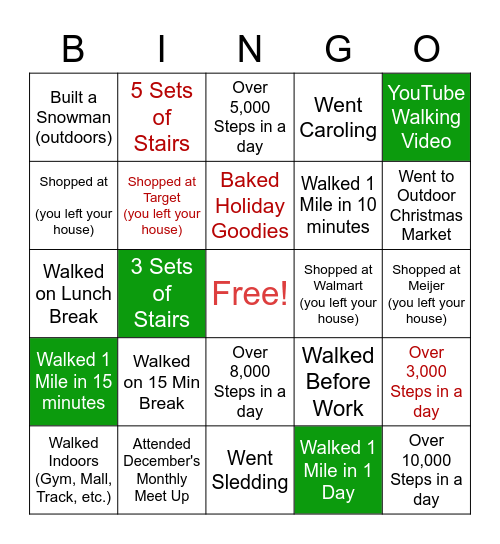 Walking Crew, December 2022 Bingo Card