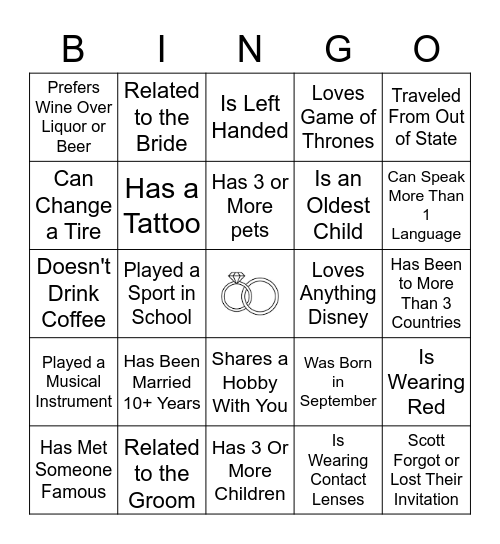 Find the guest who... Bingo Card