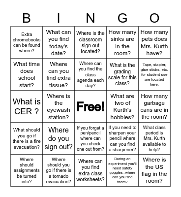 Getting to know your Room B-I-N-G-O Bingo Card