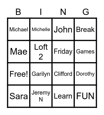 Fun Friday Bingo! Bingo Card