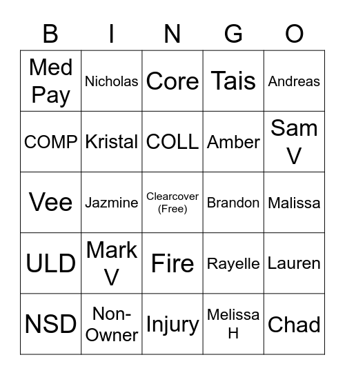 Clearcover Bingo Card