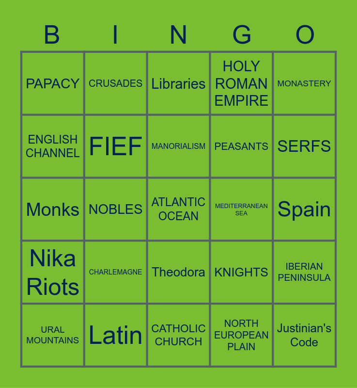 Beginning of the Year Terms Bingo Card