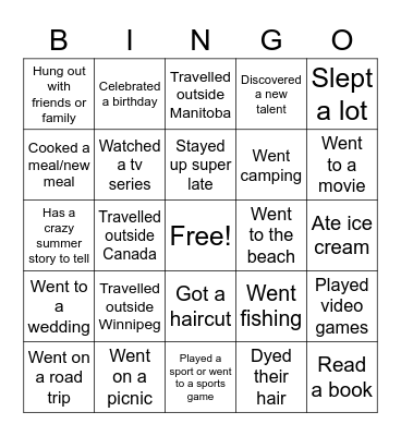 Summer  Bingo Card