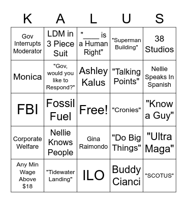 AK Dem Debate Bingo Card