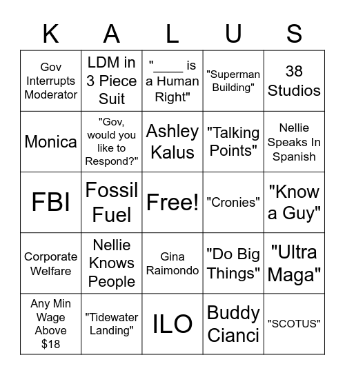 AK Dem Debate Bingo Card