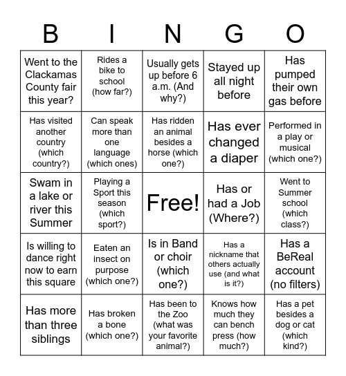 Untitled Bingo Card