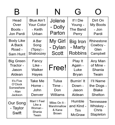 Country Bingo Card