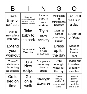 Janubabies Health and Fitness Bingo Card
