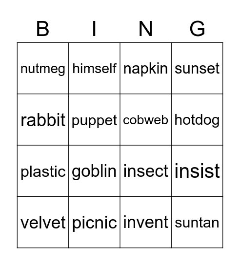 VCCV Bingo Card