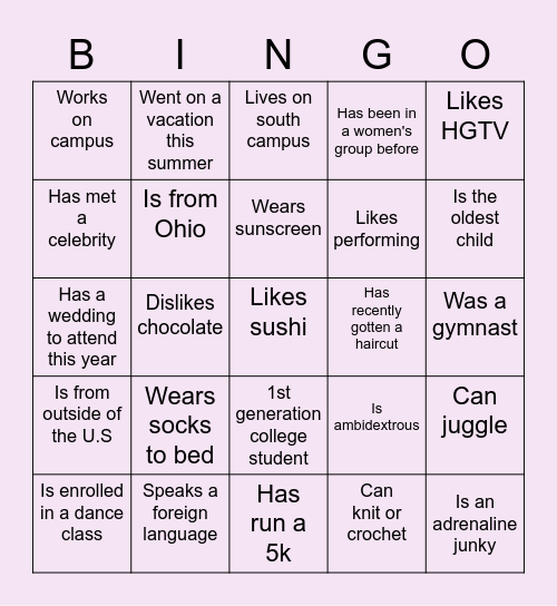 Women's Group Kickoff! Bingo Card