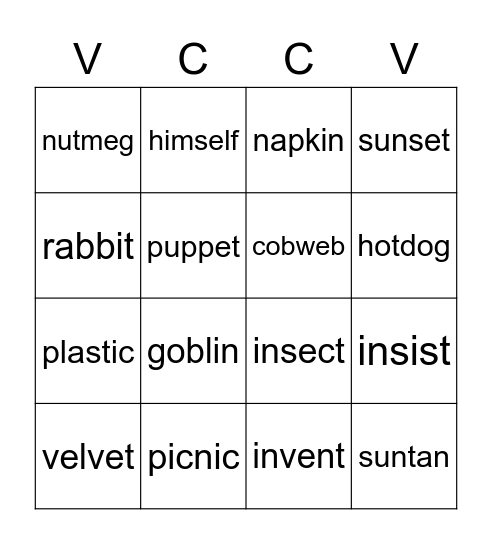 VCCV BINGO GAME Bingo Card