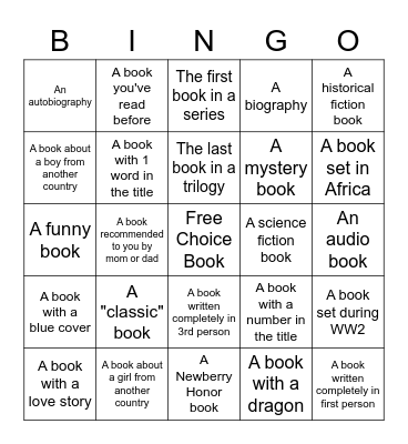 Farrell Reading Challenge 2022 Bingo Card
