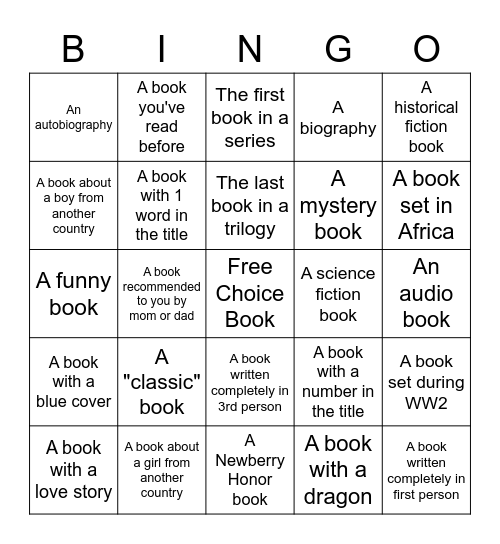 Farrell Reading Challenge 2022 Bingo Card