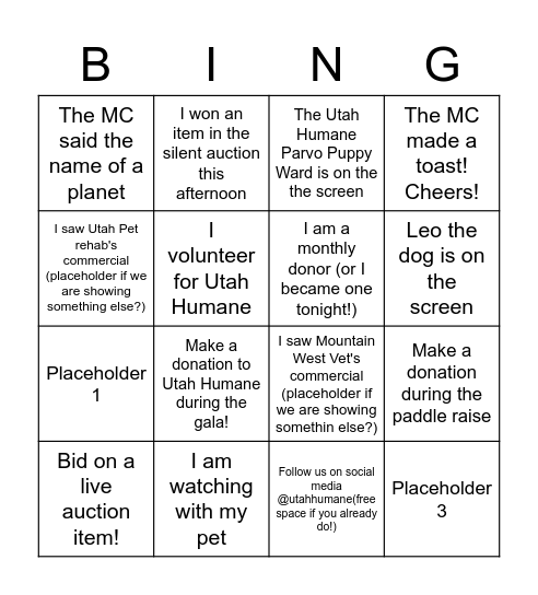 BINGO TEST #1 Bingo Card