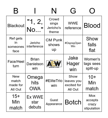 AEW Dynamite 8/31/2022 Bingo Card