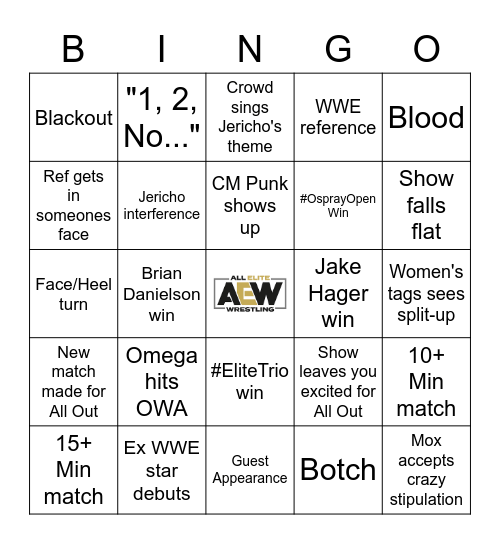 AEW Dynamite 8/31/2022 Bingo Card