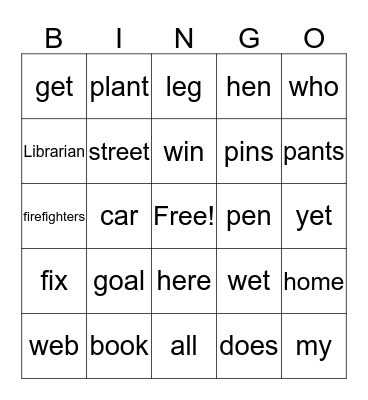 Lesson 4 Bingo Card