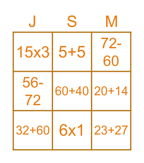 Cálculo Mental Bingo Card