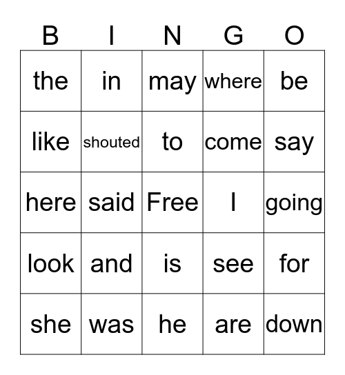 Sight Words  Bingo Card