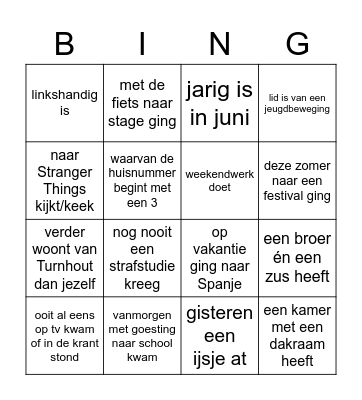 BINGO - zoek iemand die ... Bingo Card