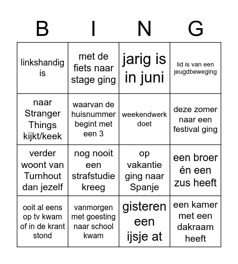 BINGO - zoek iemand die ... Bingo Card