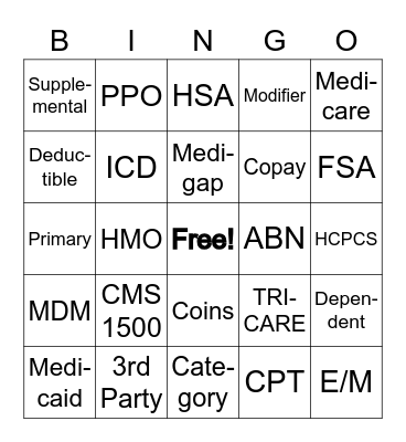 Insurance Bingo Card