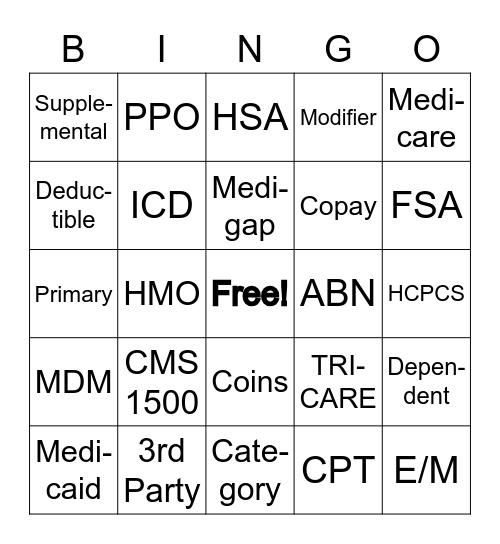 Insurance Bingo Card